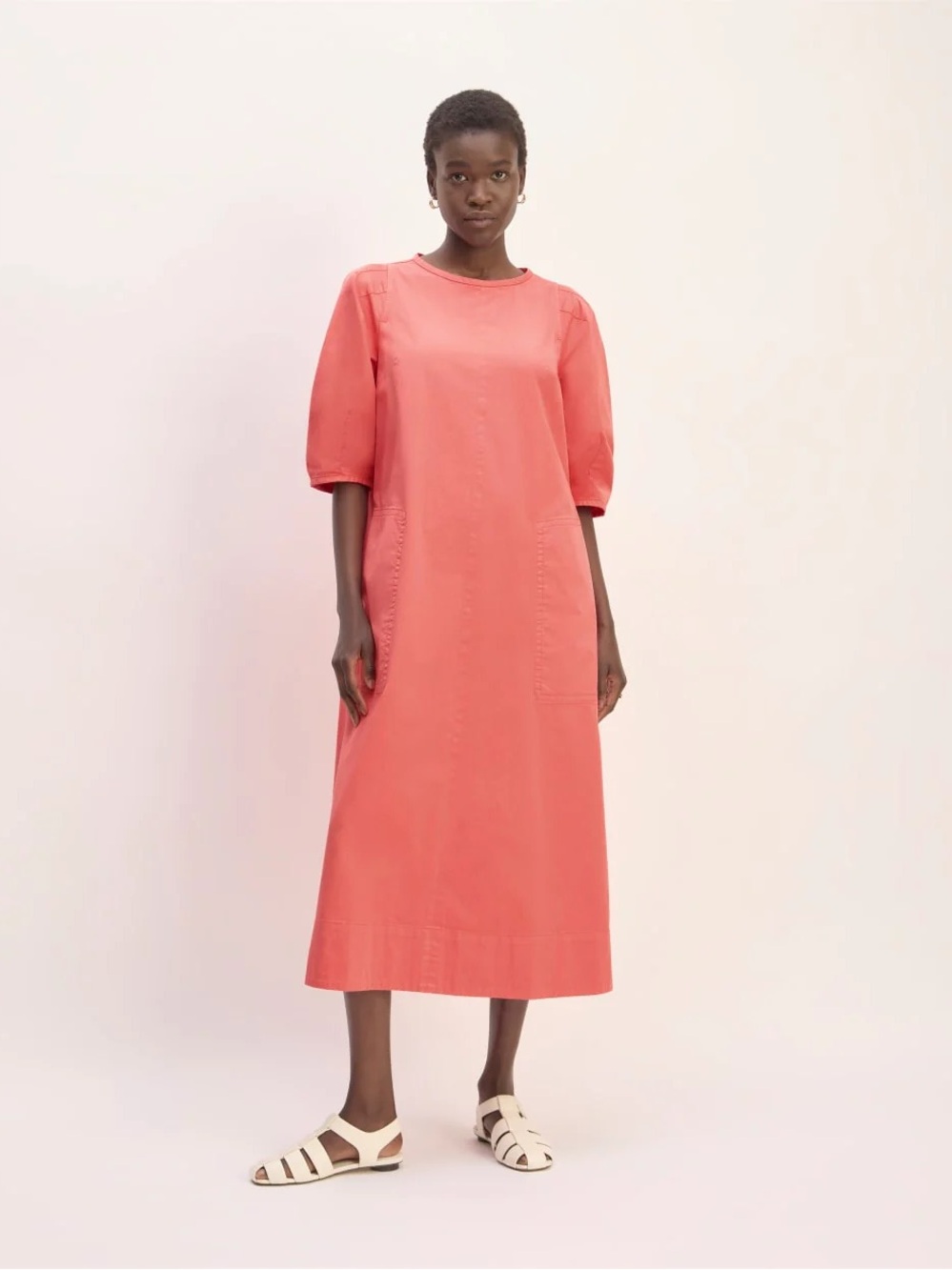Everlane The Short-Sleeve Puff Midi Dress In Coral Size XS